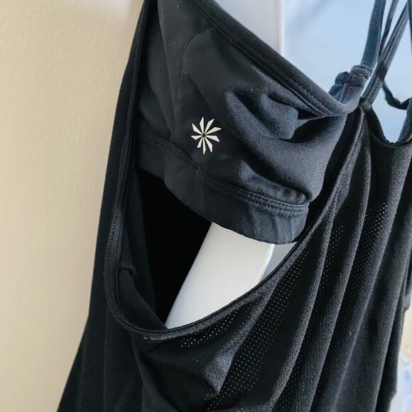 Athleta Energize Mesh Layer Tank Built In Bra Criss Cross Back Strap Black Sz S* - Picture 6 of 13